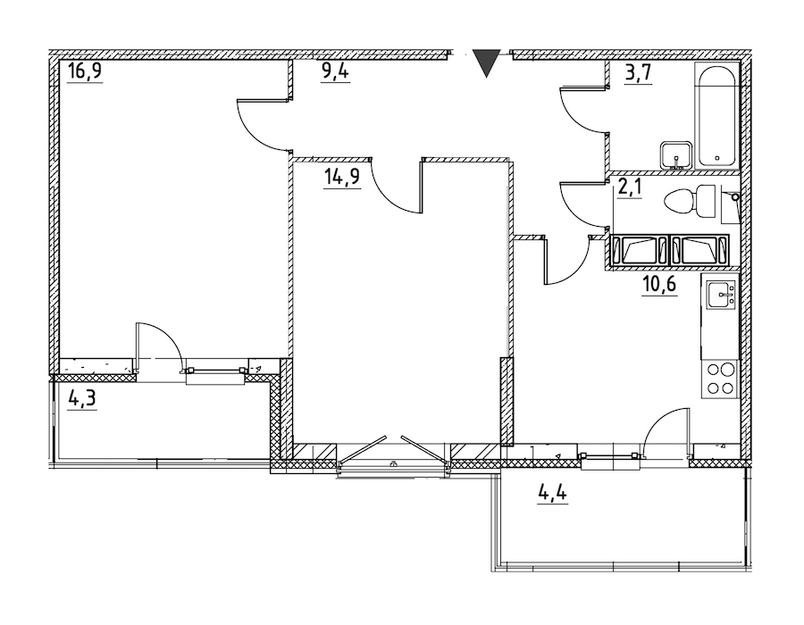 2-комнатная квартира 62.1 м², 9/12 эт., ЖК «Квартал Che»